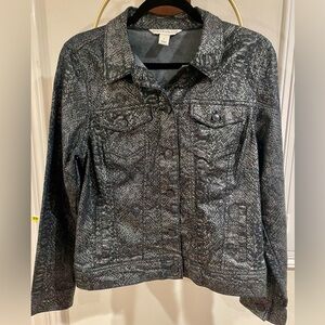 Jones New York Metallic Snake-Print Jean Jacket - Black